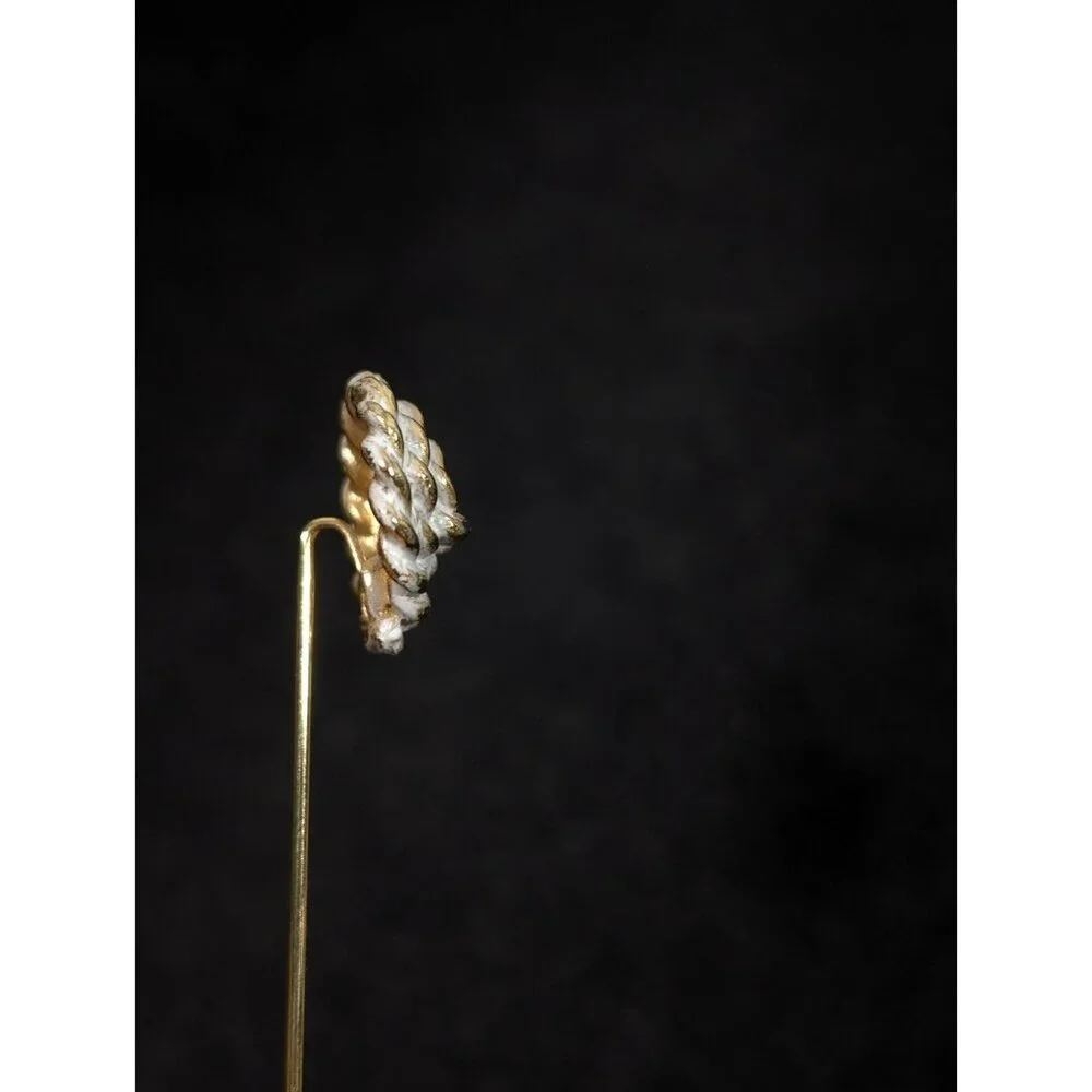 Vintage White Rope Textured Round Gold Tone‎ Stick Pin Nautical